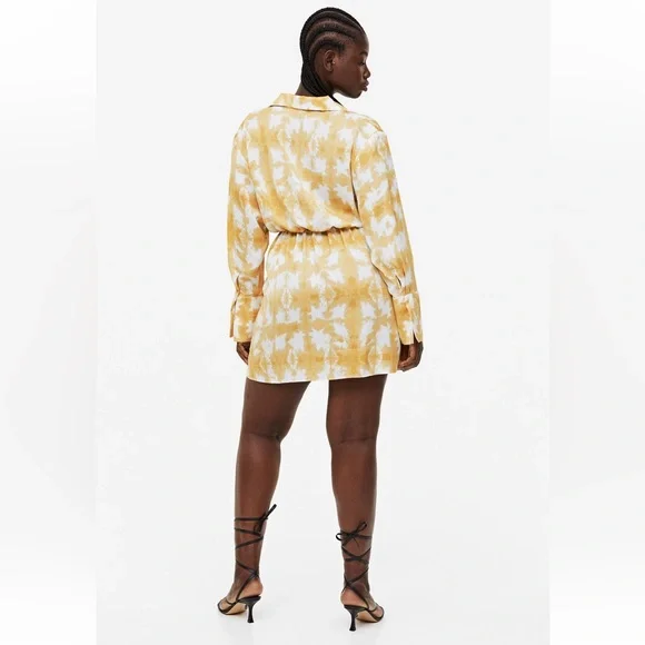 NWT H&M Twist Waist Midi Dress-Yellow/White Print-SOLD OUT Size XXL - Picture 4 of 7